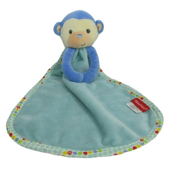 Fisher Price Lovey Monkey Security Blanket Blue Polka Dot Plush 2015 Baby Rattle - Picture 1 of 8